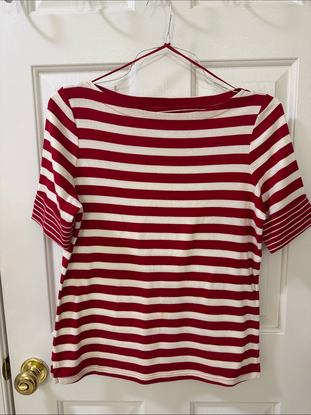 Striped Red and White Women's Boatneck Top